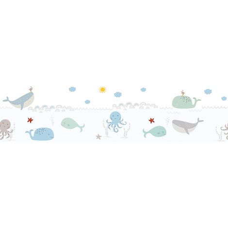 Frise papier peint animaux poissons Frise papier peint bord de mer Frise papier peint bleu pour décorer une chambre d'enfant (1/5)