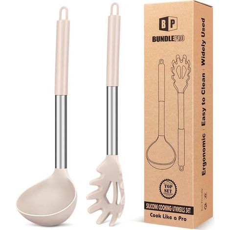 Silikonlöffel und -gabel für Pasta und Pfanne, antihaftbeschichtete Küchenutensilien zum Kochen, Umrühren und Servieren von Spaghetti, Suppe und Soße (1/5)
