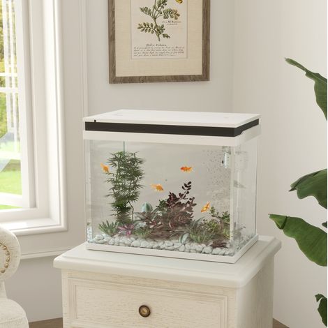41-L-Glasaquarium mit Filter, LED-Beleuchtung und Wasserpumpe, Weiß OKMYHOME (1/5)