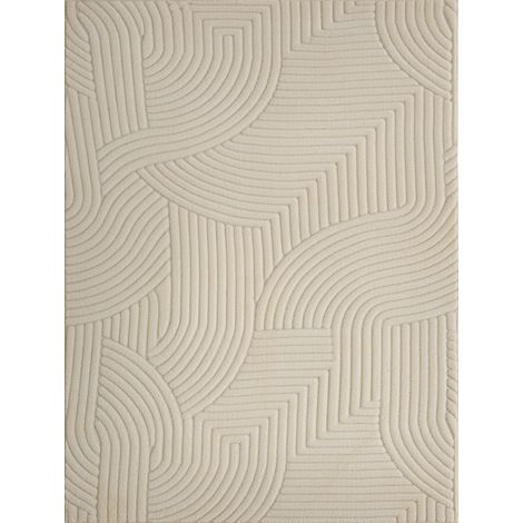 Tapis de salon géométrique 160x120 cm épais, antidérapant, moelleux et doux, crème (1/5)