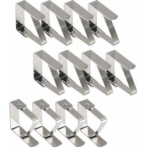 Pinces à nappe d'extérieur, pinces à nappe, 12 pinces à nappe en acier inoxydable, pinces à nappe antidérapantes nappe fixe pour table d'épaisseur 10-30mm (1/5)