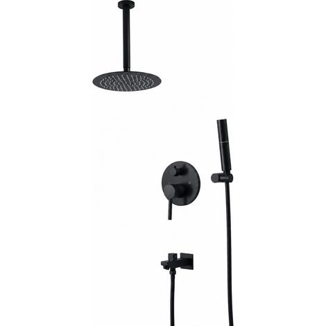 Pommeau Douche Pluie Inox Ensemble D Rond 8 Pouces Noir avec Bras de Plafond 70,5 × 43 × 17 cm 6 kg – Livraison gratuite (1/4)