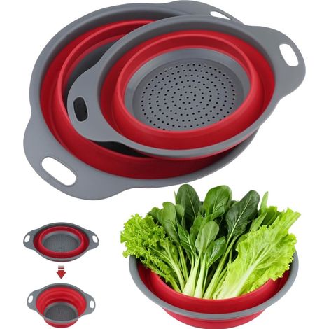 Faltbares Silikon-Siebset, 2-teilig – Nudel- und Gemüsesieb für Küche und Camping (1/5)