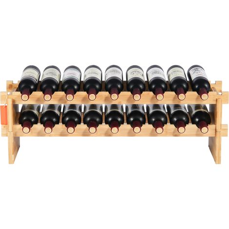 Mophorn Botellero Apilable de Vino 18 Botellas Estante de Almacenamiento de Bambú 850x250x275 mm Botellero Independiente de 2 Niveles Estantes sin Sacudidas para Cocina, Bar, Bodega, Color Natural