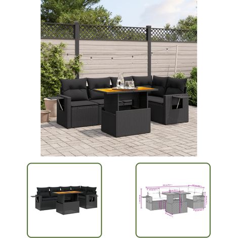 The Living Store 6-tlg. Garten-Sofagarnitur mit Kissen Schwarz Poly Rattan - Gartenmöbel Set - PE-Rattan Möbel - Outdoor Lounge - Garten Sofa Set - Balkon Möbel (1/3)