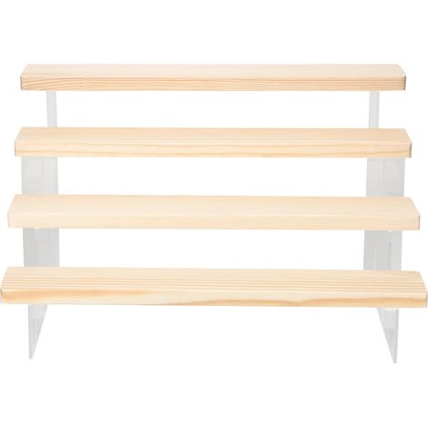 Présentoir en Bois Massif à 4 Niveaux 30 CM Étagère Échelle Surélevée en Acrylique et Bois Naturel Support de Rangement Multifonction pour Figurines Modèles Jouets et Objets (1/5)