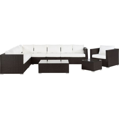 Lounge Set mit Tisch 8-Sitzer XXL rechtsseitig modular Polyrattan Dunkelbraun