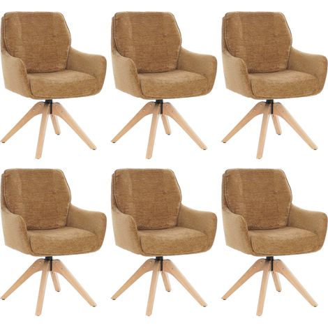 Lot de 6 chaises de salle à manger HWC-Q37, chaises de cuisine pivotantes à retour automatique, tiss (1/5)