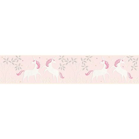 Frise papier peint licorne chambre de fille Frise murale forêt enchantée enfant papier peint rose Frise tapisserie animaux enfant idéal pour chambre (1/2)
