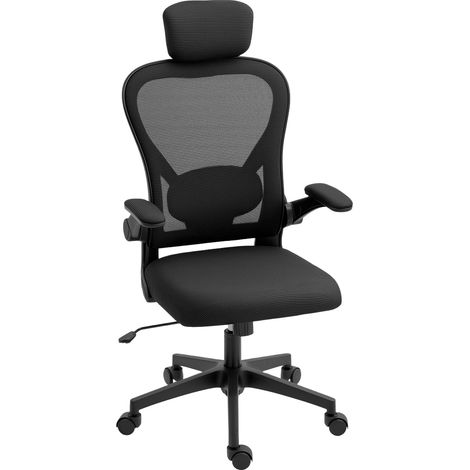 Chaise de bureau en maille respirante avec hauteur réglable, appui-tête et soutien lombaire - Noire (1/5)