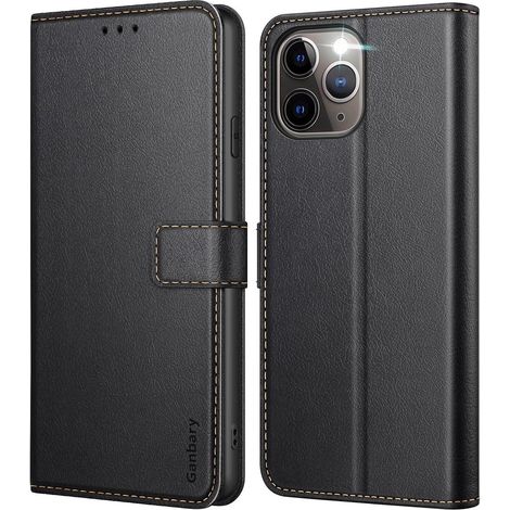 Ganbary iPhone 11 Pro Hülle Leder Klapphülle Schwarz - Kartenschlitze (1/5)