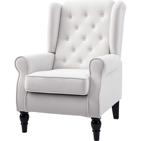 Wingback Accent Chair, Retro Upholstered Button Tufted Occasional Chair for Living Room Bedroom, Cream White (1/5)
