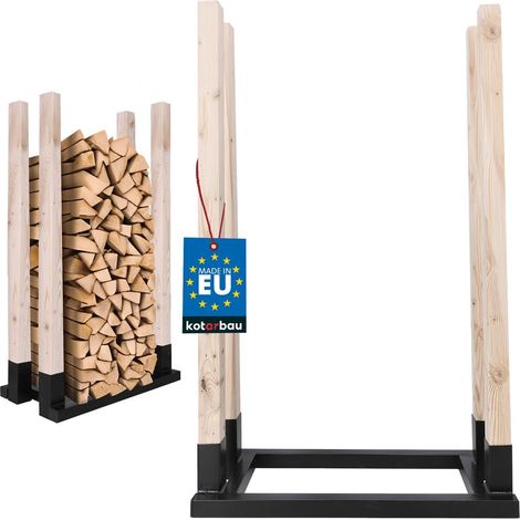 KOTARBAU® Range Bûche Intérieur - Acier Revêtu Poudre & Bois - 81,5 x 32 x 122 cm - Noir - Porte Buche - Support Bois De Chauffage Intérieur - Décoratif - Résistant - Compact (1/5)