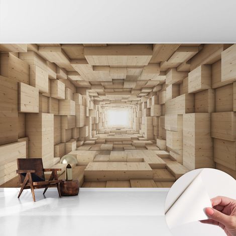 Papier peint adhésif décoratif pour salon chambre et cuisine Facile à poser avec colle Tunnel en bois 416x254 cm (1/5)