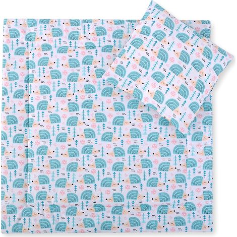 Ropa de cama para cochecito con relleno, edredón y almohada - Mint Hedgehogs