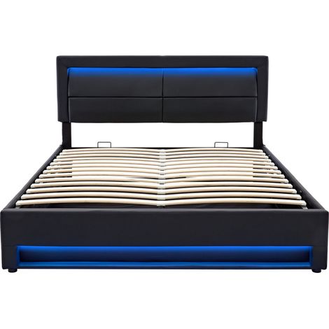 Bett mit Stauraum 140x190 cm, PU in Schwarz, LED-Beleuchtung, USB-Anschlüsse und kabellose Ladefunktion (1/5)
