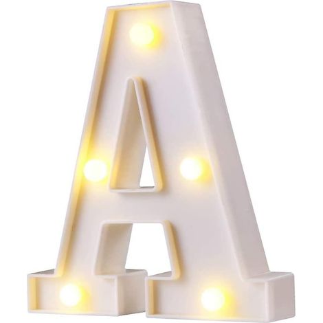 26 lettres lumineuses, idéales pour la décoration lumineuse de mariages, d'anniversaires et de maisons (blanc, A)