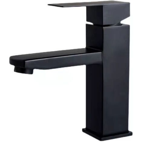 Noir Robinet, comptoir d'évier, cascade salle de bains, robinet de salle de bains, robinet de Mono chromé carré Anti-empreinte digitale (1/4)