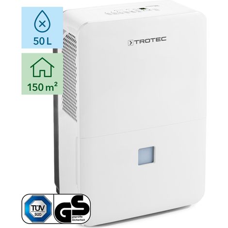 Trotec – Déshumidificateur électrique portable 46,8 l/24 h – Pour 150 m² – Hygrostat intégré – Débit d'air 345 m³/h – Arrêt automatique bac plein — vue 2