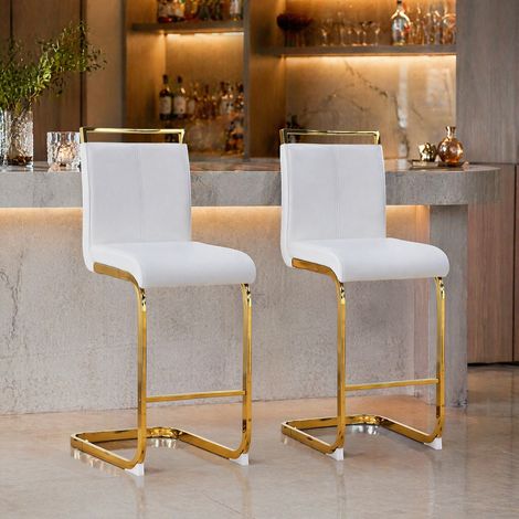 Set di 2 sgabelli da bar nordici in similpelle bianca, metallo dorato, 96,5 cm HAVRYA (1/5)