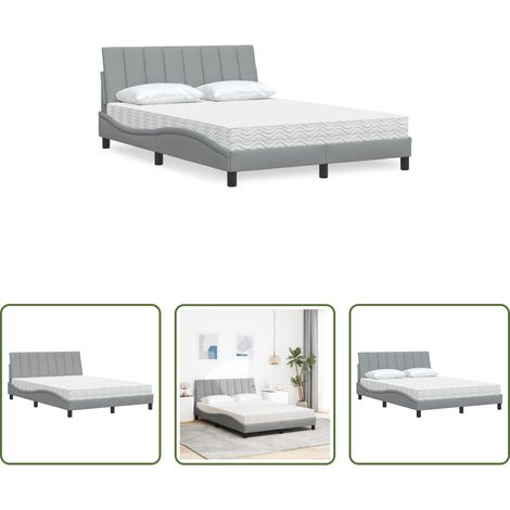 vidaXL Matratze - Bett mit Matratze "Hanko" Hellgrau 140x190 cm Stoff (1/5)