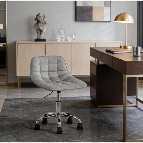 Taburete de bar bajo giratorio, regulable en altura, con respaldo ergonómico, terciopelo y metal, gris claro (1/5)