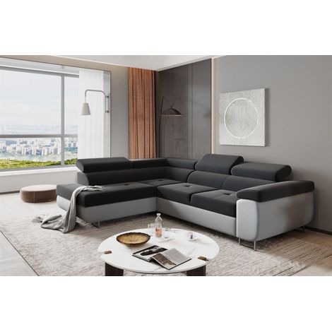 Ecksofa Sofa JADE Stoff Monolith Hellgrau / Anthrazit mit Schlaffunktion Ottomane Links (1/2)