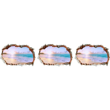 3pièces Autocollant Mural Décoratif Plage Océane Sticker Unique Pour Décoration Intérieure Pour Mur Fenêtre Et Lisses Original Pour Et Famille (1/5)