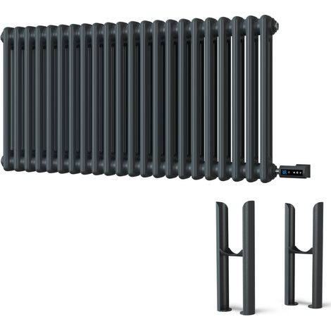 Alpha - Anthracite Column Electric Radiator H500mm x W988mm 2 Column 900w Thermostatic WIFI - Feet Included