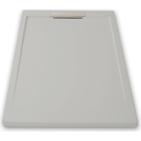 Mineralguss-Duschwanne extra flach LUX Schieferoptik grau 90x180cm Ablaufschutz in Chrom Ablaufschutz in Chrom