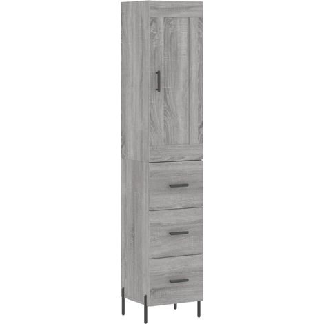 Buffet bahut commode armoire meuble de rangement organisateur cuisine salle de séjour salon haut sonoma 34,5 x 34 x 180 cm bois d'ingénierie gris
