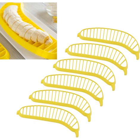 Gelber Bananenschneider aus Kunststoff, ein kreatives Küchengerät zum Schneiden von Gurken, Schinken und Bananen. (1/5)