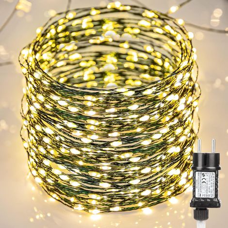 Guirlande Lumineuse Noël Extérieur, 10M 100 LED Fil de Cuivre Guirlandes Lumineuses Électrique Blanc Chaud Étanche 8 Modes Décoration pour Arbre Mariage Intérieur Fête Maison Jardin Patio