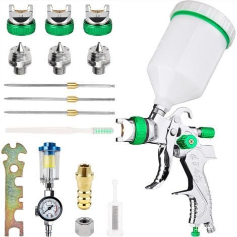 Pistolet à peinture professionnel haute pression Kit de pistolet à air comprimé Alimentation par gravité Pistolet à peinture pneumatique HVLP 600CC 1.4MM/1.7MM/2.0MM 3 buses de taille (1/3)