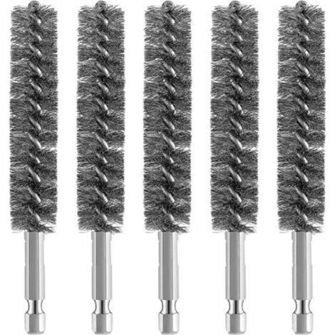 5pcs Brosse MéTallique de Brosse D'AléSage D'Acier Inoxydable pour la Brosse MéTallique de Nettoyage de Perceuse Brosse D'Acier Inoxydable avec la PoignéE de Tige Hexagonale, Argent (1/5)