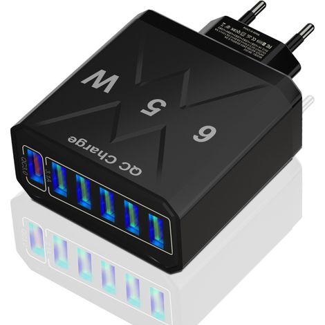 Chargeur de téléphone portable standard coréen à charge rapide de 65 W avec adaptateur de charge rapide multiport USB à 6 por(L44) (1/5)