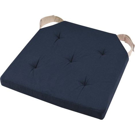 Coussin de chaise réversible bleu marine et lin en coton 38 cm (1/2)
