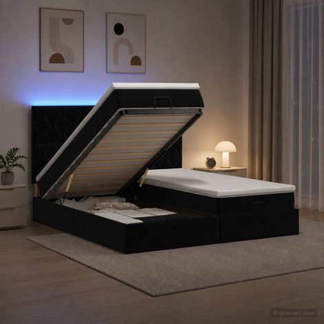 Lit coffre avec matelas et LED Noir 200 x 200 cm Velours (1/5)