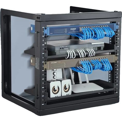 Offenes Rahmen-Serverrack, Kohlenstoffstahl, Maximale Tragfähigkeit 68,04 kg, Abmessungen 20,9 x 17,7 x 20,5 Zoll, Kompatibel mit 482,6 mm (19 Zoll) (1/5)