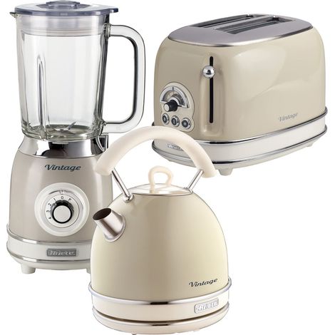 Ariete ARPK25 Retro Style Dome Kettle, 2 Slice Toaster & Jug Blender Set, Vintage Design, Cream