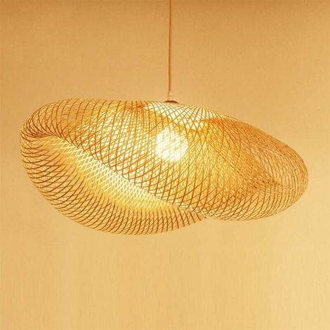Lampadario a sospensione E27, lampadario intrecciato, vintage, in bambù naturale, altezza regolabile, per interni, giardino, ristorante, soggiorno, camera da letto, bar, lampade a onda in bambù, vimin (1/4)