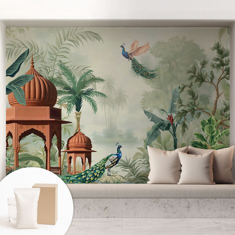 Papier peint intissé mural pour salon chambre à coucher tendance et originale - Colle incluse gratuite Jardins de paons 208x146 cm (1/5)