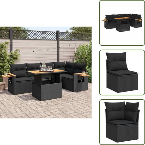 Salon de jardin 6 pcs avec coussins noir résine tressée acacia - Ensemble De Canapés De Jardin - Ensembles De Canapés De Jardin - Ensemble De Canapés D'extérieur - Salon De Jardin (1/5)