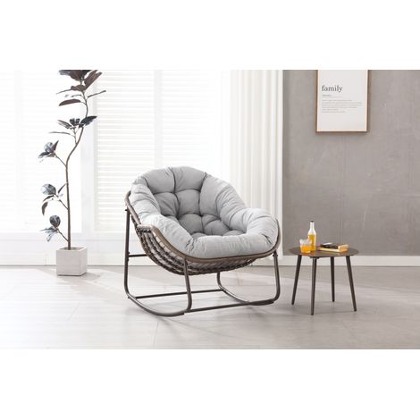 Fauteuil à Bascule Extérieur en Rotin Chaise Œuf Surdimensionnée avec Coussin Épais Balancelle Terrasse Jardin Balcon 78x106x90cm (1/5)
