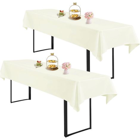 Biertisch Tischdecke 2er Set Beige 260x110 cm Rechteckig Waschbar Polyester für Biergarnituren