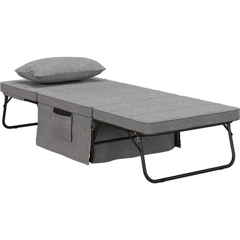 Lit escamotable simple 4 en 1 - Fauteuil, pouf, lit avec matelas 8cm - 5 hauteurs réglables - Structure acier, 188 x 75 x 38 cm (1/5)