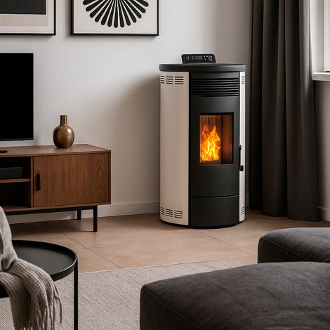 Poêle à granulés étanche Flavia 9,5 kW Blanc Sannover + Kit d'installation Complet