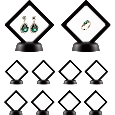 CCYKXA 10 Pieces 3D Floating Display Cases, Dustproof Display Cases with Round Bases, Elastic PE Film Display Stands for Coins, Jewelry, Medals and Bracelets, Black, 7x7 cm (1/5)