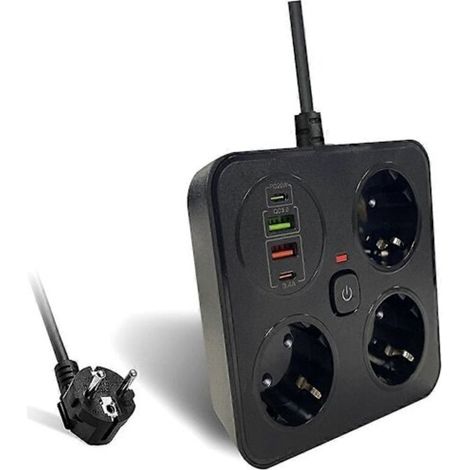 3-fach Steckdosenleiste mit Multifunktion, 2 USB-C-Steckdosen, Überspannungsschutz für Zuhause und Büro, Netzwerkschutz, Standardsteckdose