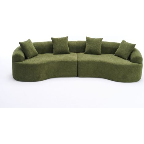 ELVMI Sofá recto de 4 plazas 275 cm sin montaje, forma curva, en chenilla y espuma, Verde (1/5)